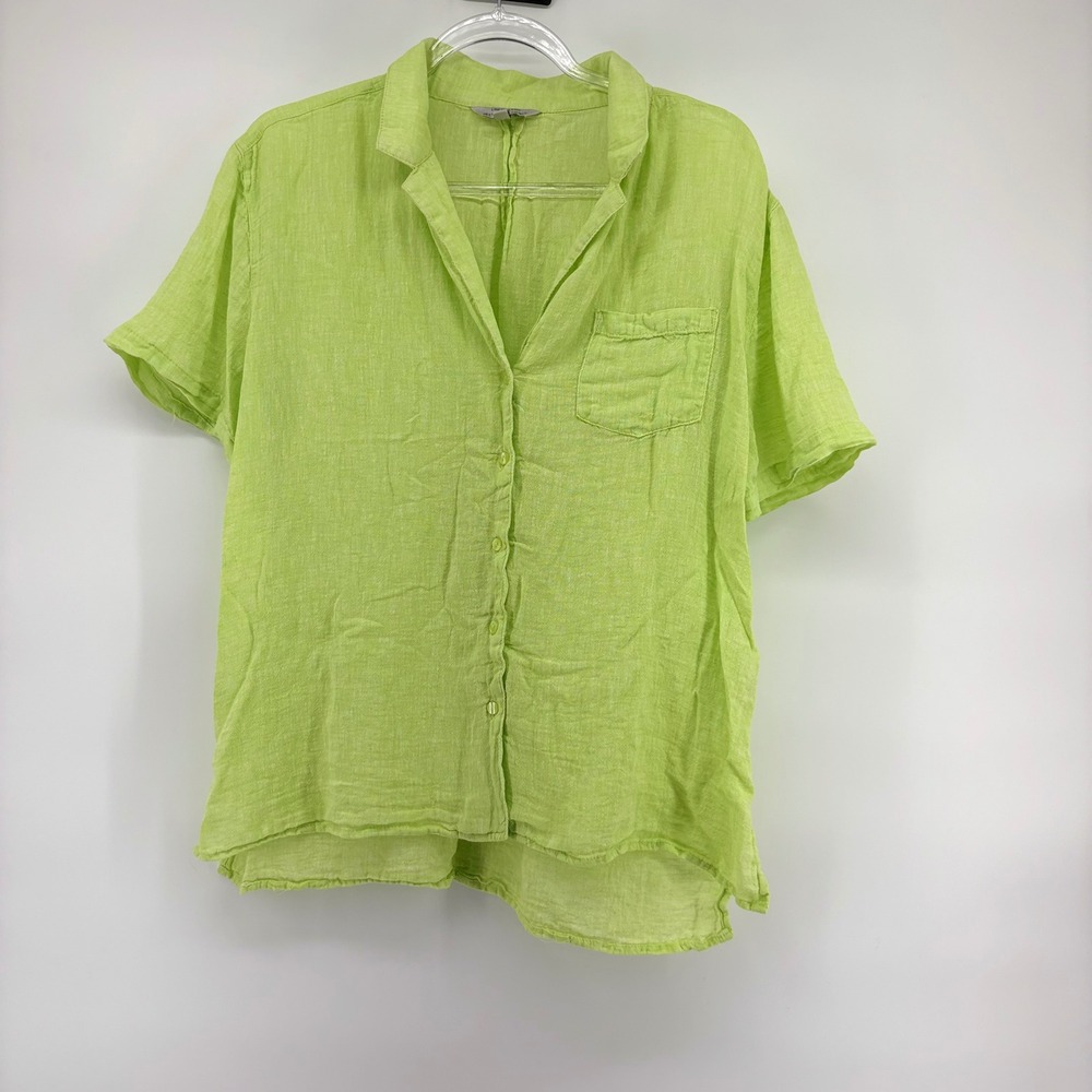 Hester & Orchard Lime Green Linen Blend Button Down Shirt XL Short Sleeve - Picture 3 of 8